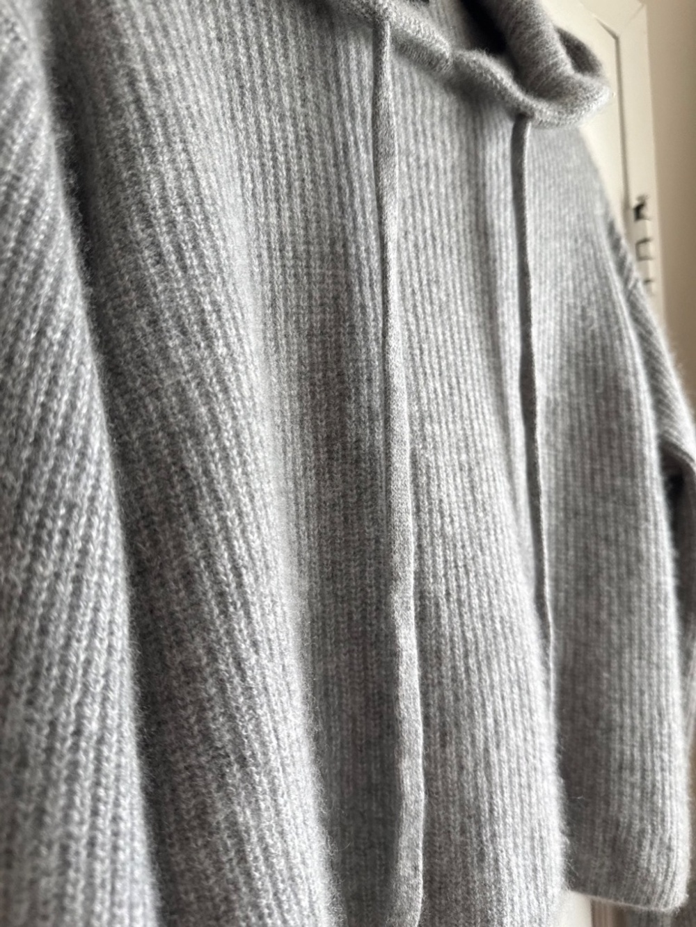Quince 100% Mongolian Cashmere Ribbed Fisherman Pullover Hoodie Grey - Picture 8 of 13